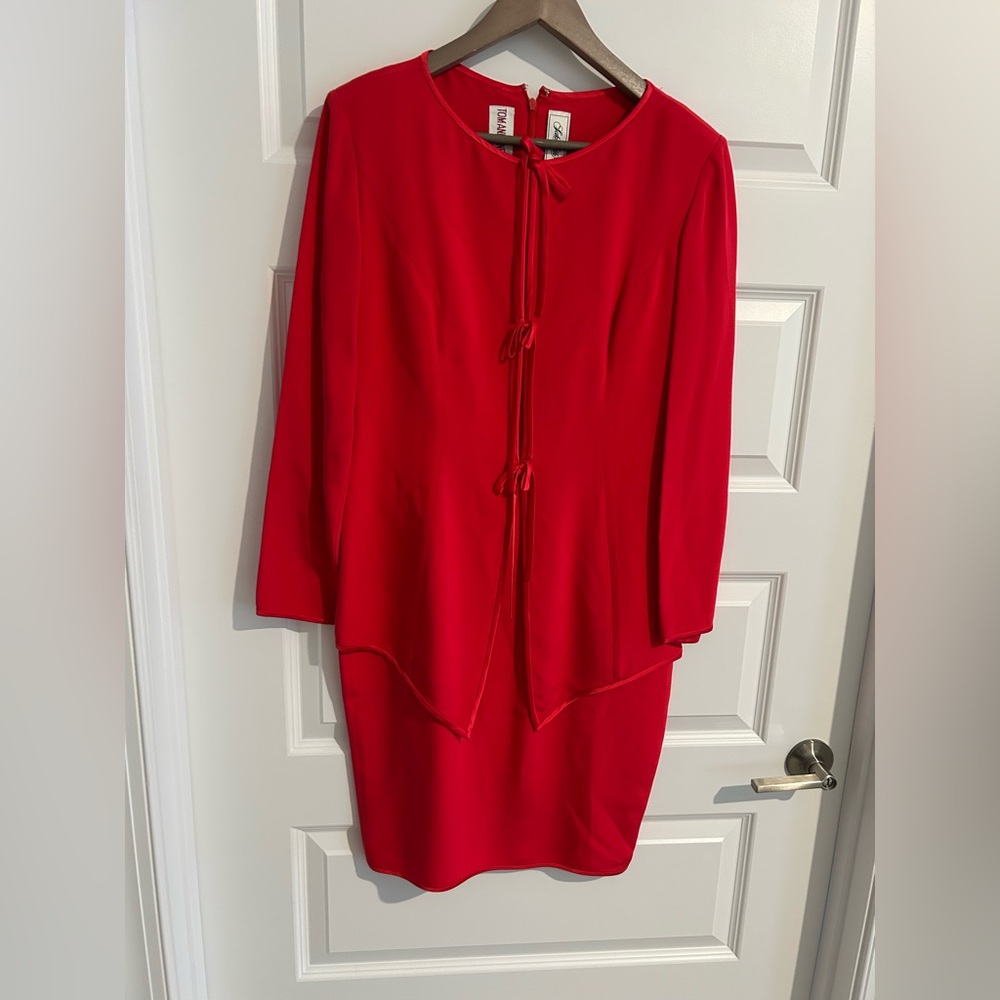 Tom and Linda Platt Long Sleeve Red Dress Size S